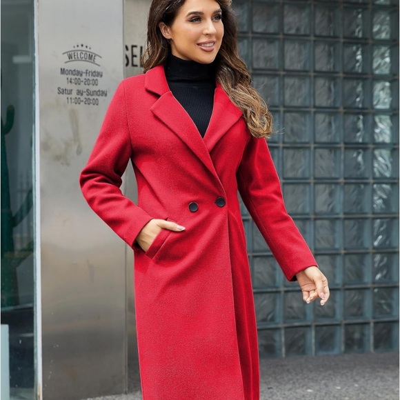 red trench coat thick winter jacket long sleeve - Picture 3 of 4